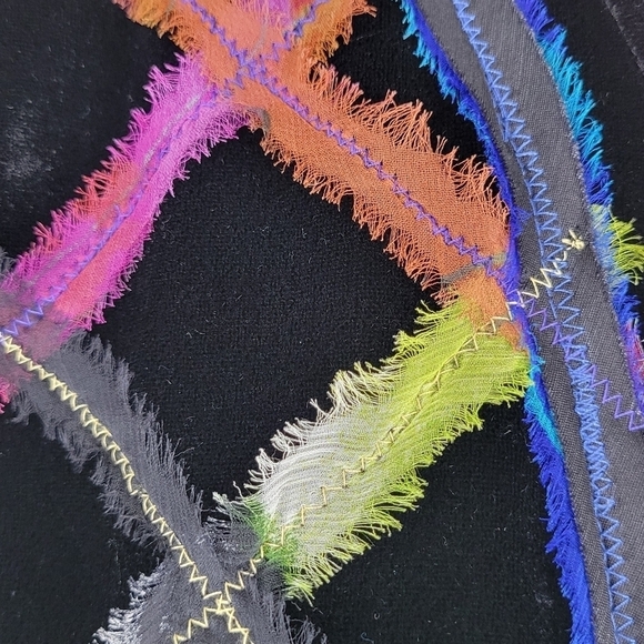 Chicos Open Blazer Size 1 M 8 Abstract Vibrant Rainbow Colors Silk Blend Lined - Picture 5 of 13